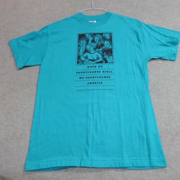 Vintage University Womens Shirt Medium Blue Green Female Rights - Picture 3 of 7